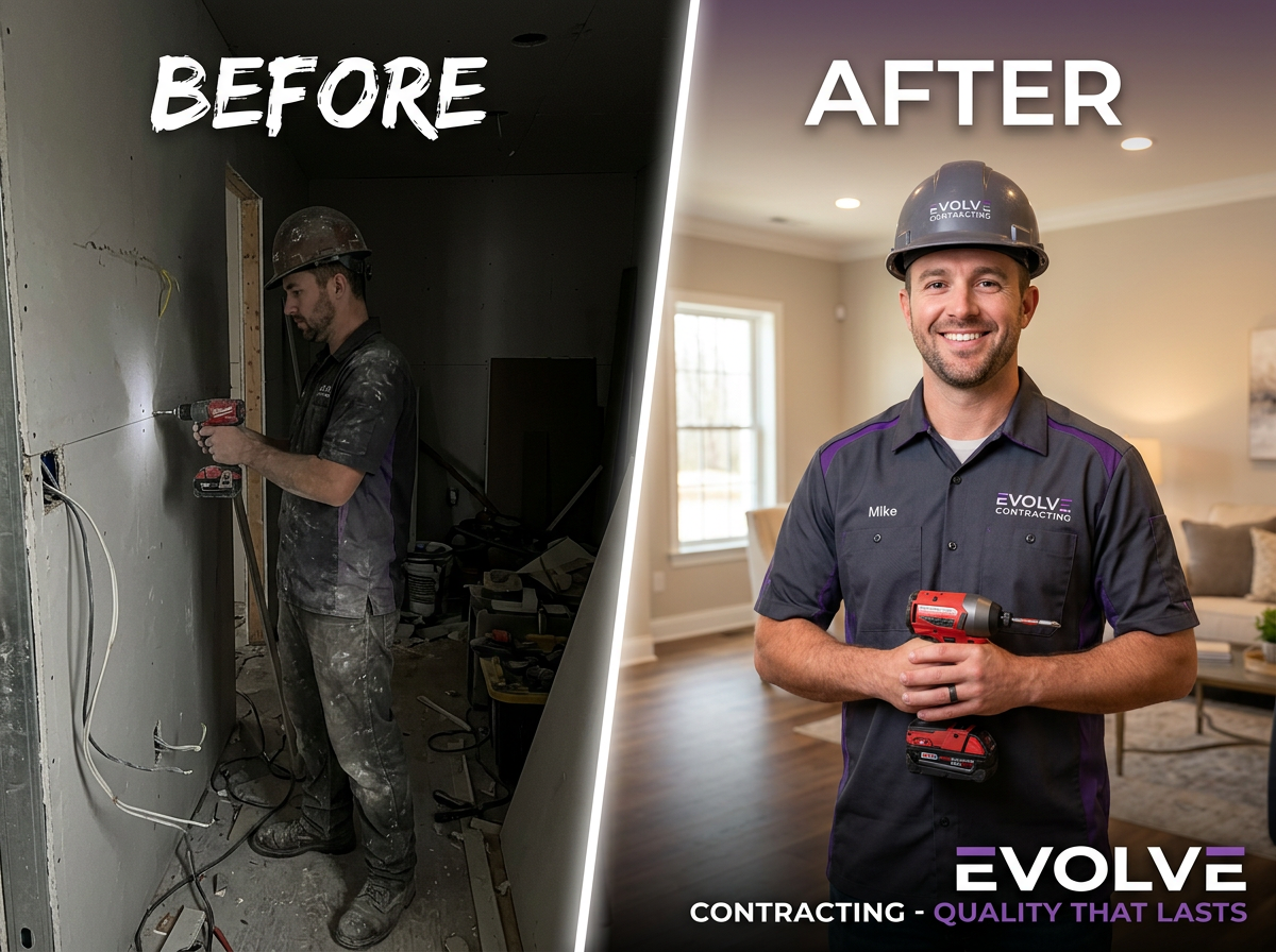 Before and after transformation of a business photo into a polished marketing asset
